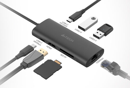 DST-80C A4Tech 8-IN-1 Docking Station Ash Grey (HDMI*1+USB2.0*1+USB3.0*1+SD*1+TF*1+USB-C*1+LAN*1+USB-C PD100W)