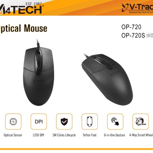 A4tech Wired Mouse Silent Click 720S BLACK