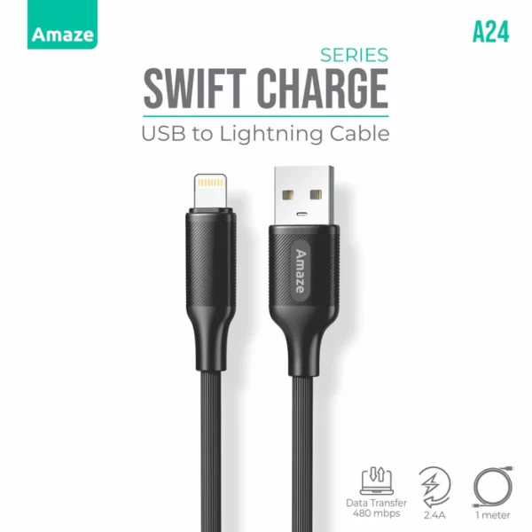 SWIFT CHARGE USB TO IP CABLE 2.4A 1M - BLACK