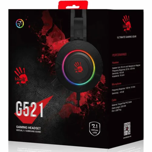 G521 (Black) Bloody Virtual 7.1 Surround Sound Gaming Headset USB Black