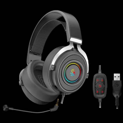 G535  (Black+Silver) Bloody Virtual 7.1 Surround Sound RGB Gaming Headphone USB Black+Silver