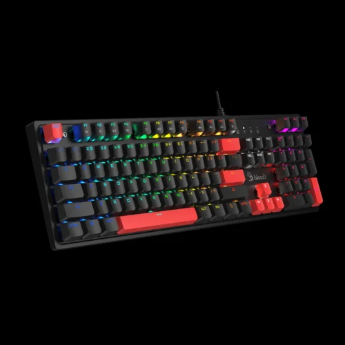 S520N (Fire Black) Bloody Mechanical Switch Gaming Keyboard USB Fire Black BLMS Red Hot-Swappable Switch,Neon Backlit US Layout