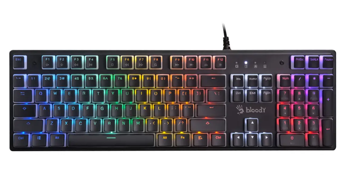 S520N (Pudding Black) Bloody Mechanical Switch Gaming Keyboard USB Pudding Black BLMS Red Hot-Swappable Switch,Neon Backlit US Layout