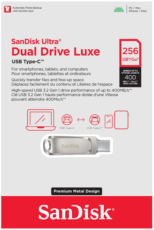 SANDISK TYPE C LUXE MEDTAL 256GB USB 3.0 DUAL MODE