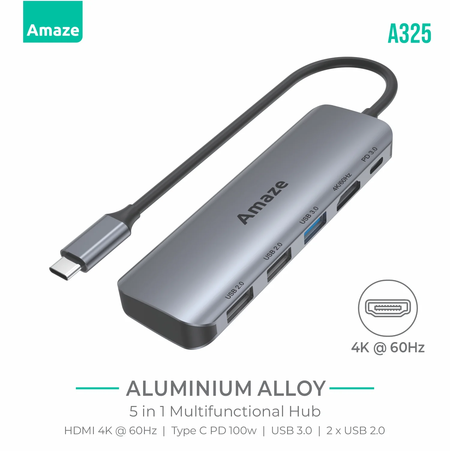 A325 5-IN-1 TYPE C MULTIFUNCTION HUB 4K@60HZ