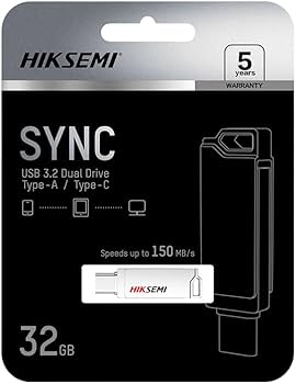 Hiksemi 32GB USB 3.2 Dual Drive Type-A/Type-C Upto 150MB/s Silver -SYNC